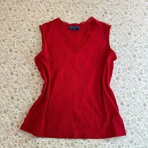 Karen Scott red lace trim v-neck top